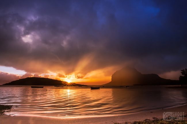 Sunset rays on Le Morne Brabant, Mauritius